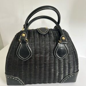 Carlisle Black Wicker Large Summer Designer Leather Trim Bag Statement Bag NWOT✅